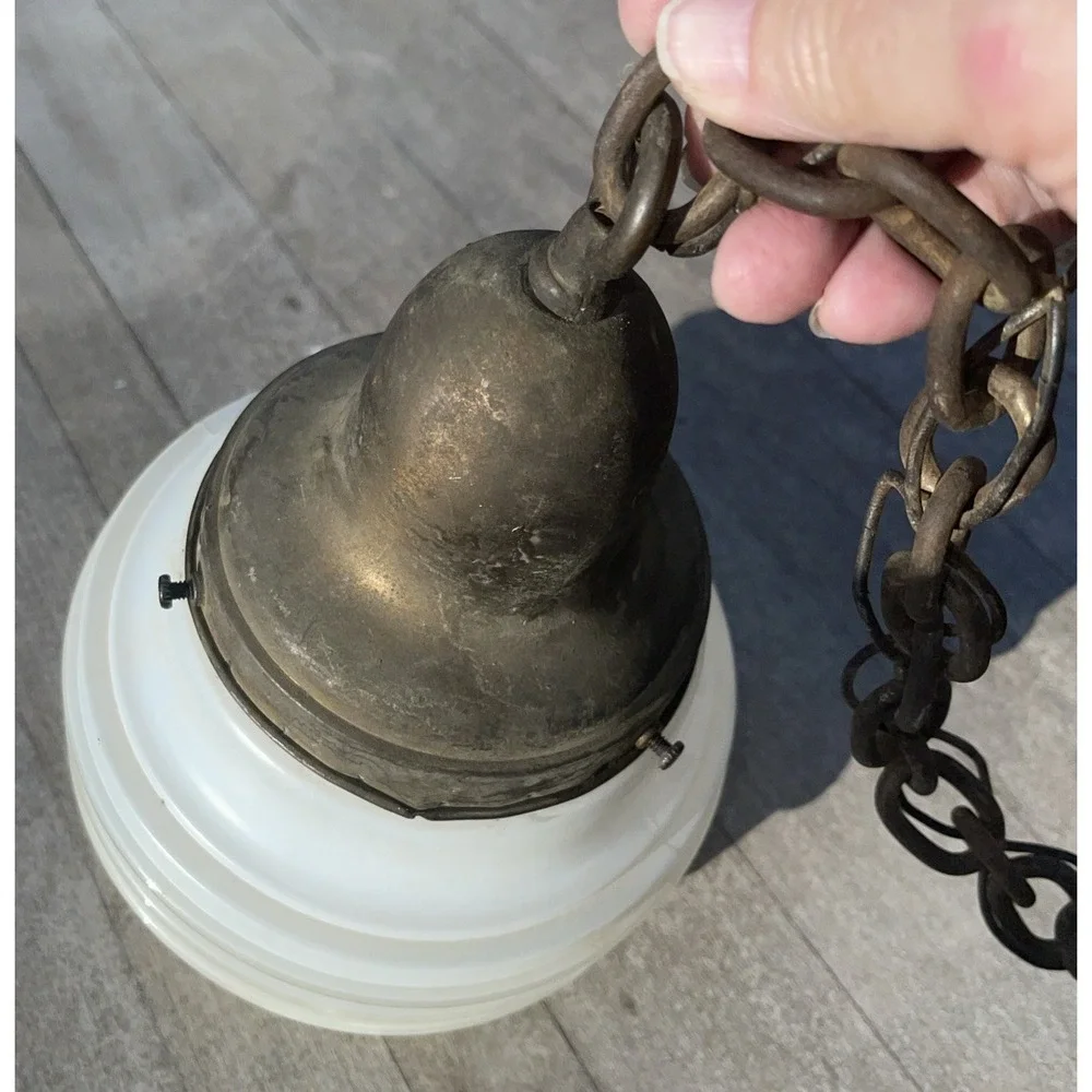 Vintage Art‎ Deco MCM Ribbed Tiered CEILING LIGHT GLOBE ATOMIC UFO SMALL